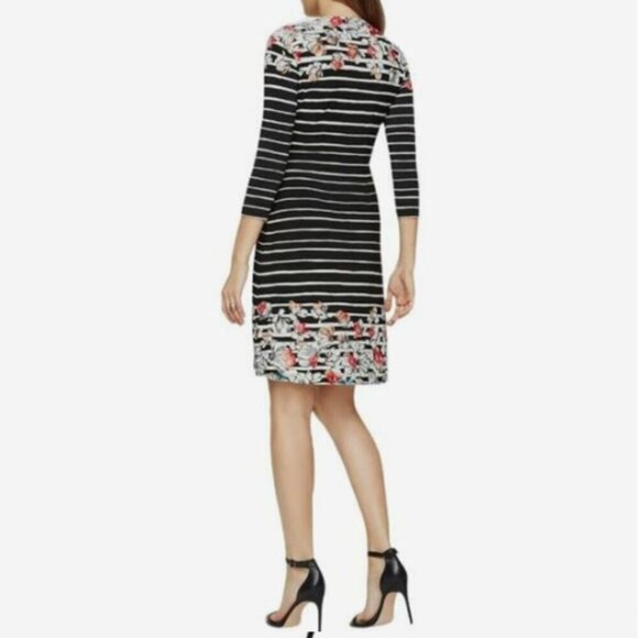 Pink BCBGMaxazria Wrap Dress Black and White Stripe Floral Party Dress Size: S - Picture 5 of 9
